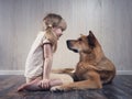 Wonderful little girl and a huge dog communicate with each other