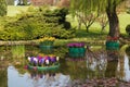 Wonderful little lake with vase of flowers in the spring season