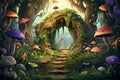 Wonderful magical forest. Video Game\'s Digital CG Artwork, Concept Illustration, Realistic Cartoon Style Background