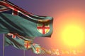 Pretty celebration flag 3d illustration - many Fiji flags placed diagonal on sunset with space for text