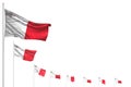 Pretty any feast flag 3d illustration - many Malta flags placed diagonal isolated on white with space for your content
