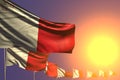 Wonderful many Malta flags placed diagonal on sunset with place for your content - any holiday flag 3d illustration