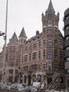 Wonderful Medieval Style Building On The Streets On A Snowy Day In The Village In Antwerp. March 23, 2013. Antwerp, Belgium.