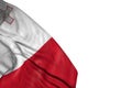 Wonderful memorial day flag 3d illustration - Malta flag with big folds lay in bottom left corner isolated on white