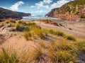 Wonderful morning view of Cala Domestica beach. Stunning summer scene of Sardinia, Italy, Royalty Free Stock Photo