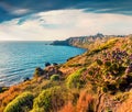 Wonderful morning view of Milazzo cape with nature reserve Piscina di Venere, Sicily, Italy Royalty Free Stock Photo