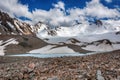 Wonderful mountain landscape with lake, clouds, peaks . Picturesque view near Adygine lake.