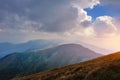 Wonderful mountain landscape with storm clouds. Sunset. Dramatic scene and picturesque picture. Carpathian, Ukraine, Europe Royalty Free Stock Photo