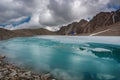 Wonderful mountain landscape with turquoise lake, reflection, peaks . Picturesque view near Adygine lake. Royalty Free Stock Photo