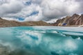 Wonderful mountain landscape with turquoise lake, reflection, peaks . Picturesque view near Adygine lake. Royalty Free Stock Photo