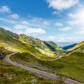 Wonderful mountain scenery. mountain road with perfect blue sky. Europe, Romania Transfagasan , Ridge Fagaras