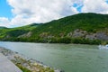 Wonderful mountains on Danube beach.