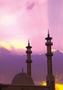 A wonderful nice colorful photo of mosque with minaret and sunrise in cairo Egypt, used as illustration, wallpaper, abstract, ba