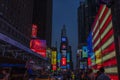 Wonderful night colorful landscape view of Broadway on dark night sky background.