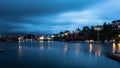 A wonderful Night shot of a city and harbor in Norway. beautiful landscape and light with sunset Royalty Free Stock Photo