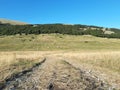 Wonderful panorama from Cicerana, in Abruzzo, Italy. Sunny day, cows on meadows