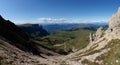 Wonderful panoramic view of alp de siusi with distinctiv schlern peak Royalty Free Stock Photo