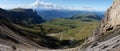 Wonderful panoramic view of alp de siusi with distinctiv schlern peak Royalty Free Stock Photo