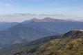 Wonderful panoramic view of Carpathians mountains, Ukraine. Mount Hoverla, Carpathians. Evergreen hills landscape with clear sky.