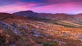 Wonderful panoramic view of colorful sunrise in mountains.