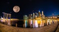 Wonderful Panoramic View of Singapore City at Night with Moon