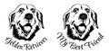 Golden Retriever Dog Breed. Set of Black and White Vector Illustration of Labrador with text - My best friend, Golden Retriever