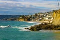 Wonderful of the pirate tower at Victoria beach with blue ocean waves, blue sky and majestic cloud formations Royalty Free Stock Photo