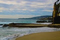 Wonderful of the pirate tower at Victoria beach with blue ocean waves, blue sky and majestic cloud formations Royalty Free Stock Photo