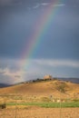 Wonderful Rainbow over the Plain of Gela with an Old Country Fountain, Caltanissetta, Sicily, Italy