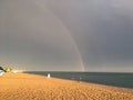 Wonderful rainbow over the sea and the beach in Turkey after heavy rain