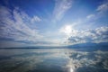 Wonderful reflexion mirror between sky, cloud, sunshine and sea, representative like paradise or heaven on eath., Thailand Royalty Free Stock Photo