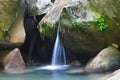 Wonderful refreshing waterfall among the rocks of mountain creek