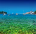 Wonderful romantic old town at Adriatic sea. Boats and yachts in Royalty Free Stock Photo