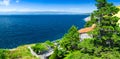 Wonderful romantic summer afternoon landscape panorama coastline Adriatic sea. The magical clear transparent blue water in the bay