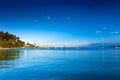 Wonderful romantic summer landscape panorama coastline sea. Boat Royalty Free Stock Photo