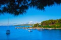 Wonderful romantic summer landscape panorama coastline sea. Boat Royalty Free Stock Photo