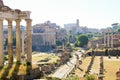 Wonderful ruins of Roman Forum and church in Rome, Italy.