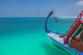 Amazing Maldives island view from Dhoni boat, coral reef and Royalty Free Stock Photo