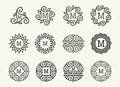 Wonderful set, style art nouveau. Round Elegant Line Art Logo, Emdlem and Monogram Design, vector template