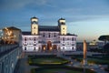 Wonderful shot of the French Academy in Rome located in the Villa Medici at sunset on the side of the gardens and in the backgroun