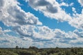 Amazing skyscape. Summer day. Siberian village Russia