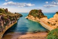 Wonderful spring view of famous Channel Of Love Canal d`Amour beach. Bright morning seascape of Ionian Sea. Amazing outdoor sce