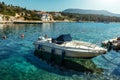 Wonderful summer day of Zavalata Beach, Fiskardo village. Kefalonia island, Greece, Europe. Beautiful Spring view on