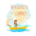 Wonderful Summer Poster with Girl Kayaking Vector