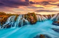 Wonderful summer view of Bruarfoss Waterfall, secluded spot with cascading blue waters. Royalty Free Stock Photo