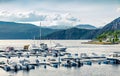 Wonderful summer view of Jondal village, Hordaland county, Norway. Picturesque morning scene of Hardangerfjorden fjord. Traveling