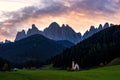 St Johann Church, Santa Maddalena, Val Di Funes, Dolomites, Italy. Royalty Free Stock Photo