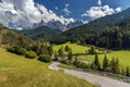 Wonderful Sunny Landscape of Dolomite Alps. St Johann Church, Santa Maddalena, Val Di Funes, Dolomites, Italy. Fairy Royalty Free Stock Photo