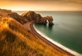 Wonderful sunrise in an august morning at Durdle Door in Dorset England Royalty Free Stock Photo