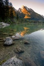 Wonderful sunrise of Hintersee lake. Amazing morning view of Bavarian Alps on the Austrian border, Germany